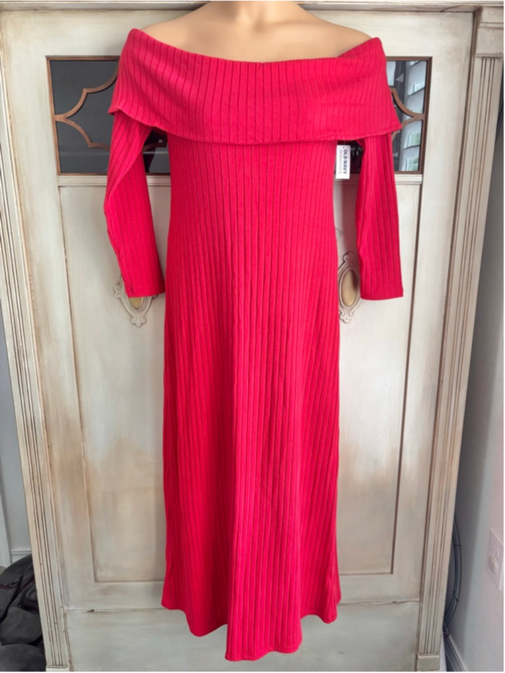 NWT Old Navy Off-Shoulder Rib-Knit Bodycon Maxi Dress in Robbie Red | Sz XL